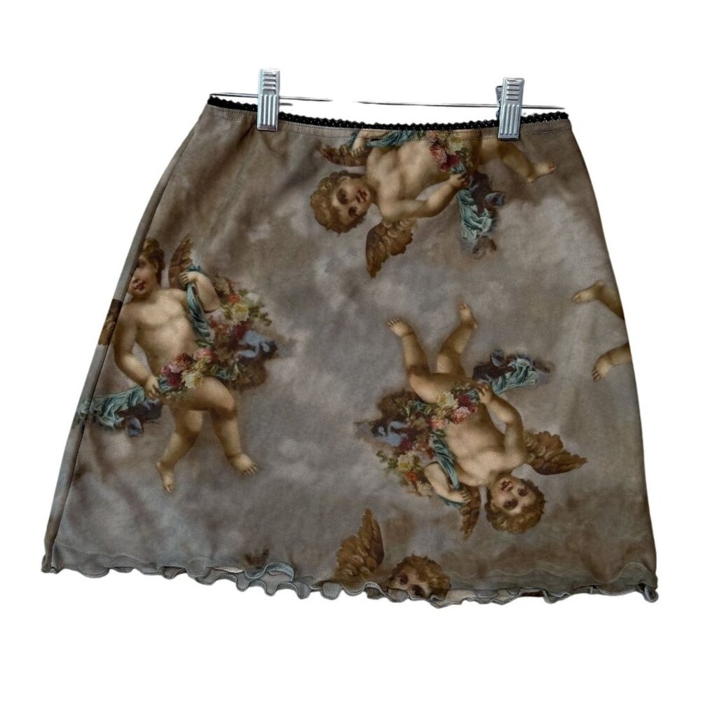 Urban Outfitters Women's Cherub Angel Print Mini Skirt S Whimsical Lightweight